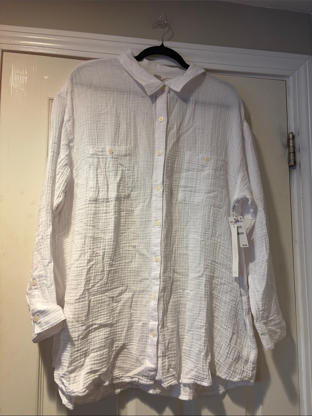 Caslon 100% Cotton Gauzy Button-Down Shirt in white XL